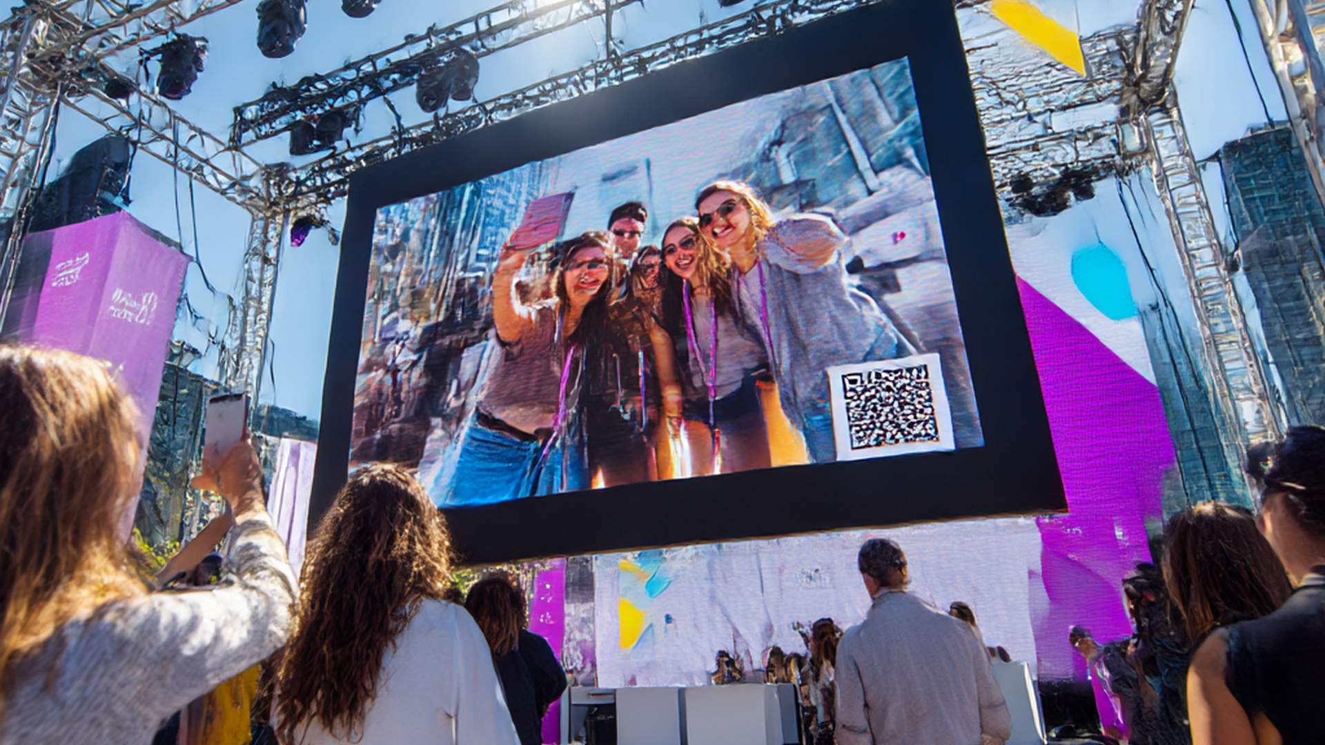 Live event crowd engaging with Guestbook.tv on stage screen